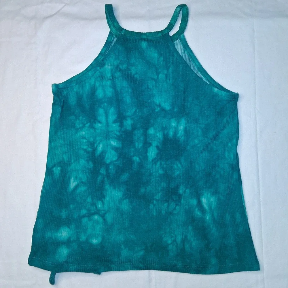 Old Navy Girls XL (14-16) Teal Tie Dye Ribbed‎ Knit Halter Tank Top